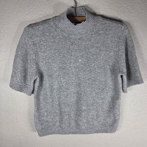 Abercrombie & Fitch Lurex Mock Neck Sweater XS Tee Short Sleeve Grey Wool Blend